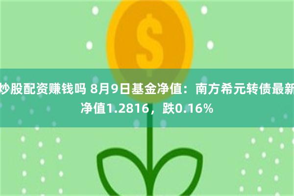 炒股配资赚钱吗 8月9日基金净值：南方希元转债最新净值1.2816，跌0.16%