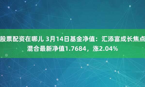 股票配资在哪儿 3月14日基金净值：汇添富成长焦点混合最新净值1.7684，涨2.04%